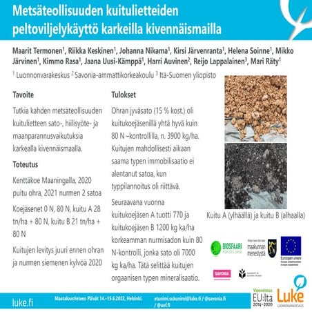 Metsäteollisuuden kuitulietteiden peltoviljelykäyttö karkeilla kivennäismailla