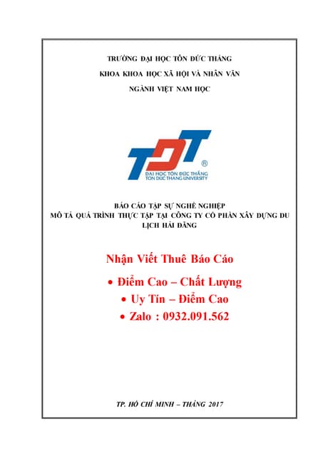 Mô Tả Quá Trình Thực Tập Tại Công Ty Cổ Phần Xây Dựng Du Lịch Hải Đăng