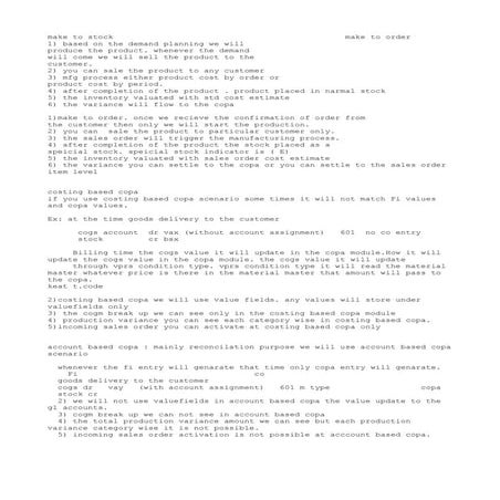 Mts and mto and account based copa and costing based copa 