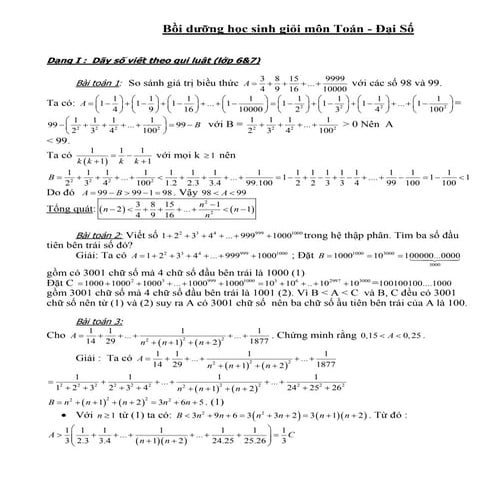 Một số bài toán bồi dưỡng HSG môn Toán lớp 6 - 7 - 8 - Phần Đại Số