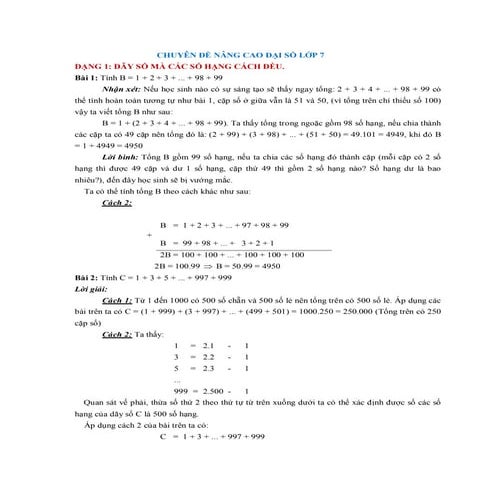 Một số chuyên đề nâng cao đại số lớp 7