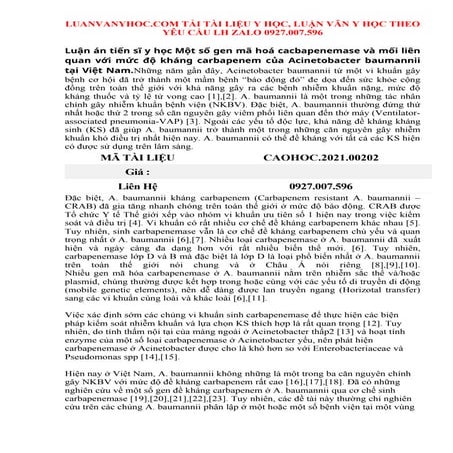 Một số gen mã hoá cacbapenemase và mối liên quan với mức độ kháng ...