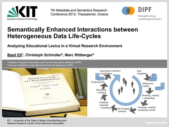Semantically Enhanced Interactions between Heterogeneous Data Life-Cycles - A...