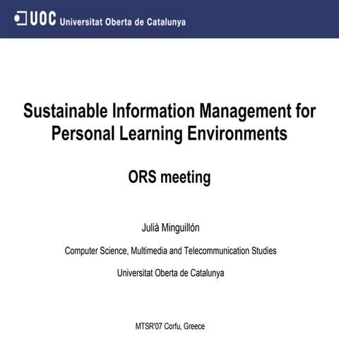 Sustainable Information Management for Personal Learning Environments