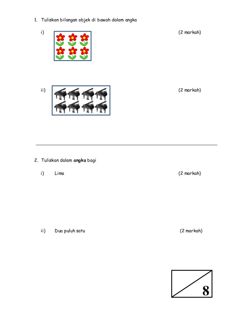 MATEMATIK tahun 1 UJIAN BULAN ogos k2