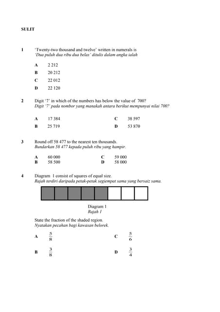 Peperiksaan Akhir Tahun Mathematics Year 2 Paper 1 Docx