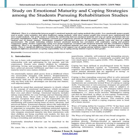 Study on Emotional Maturity and Coping Strategies among the Students ...