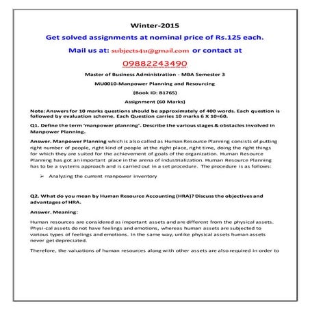 Mu0010 manpower planning and resourcing