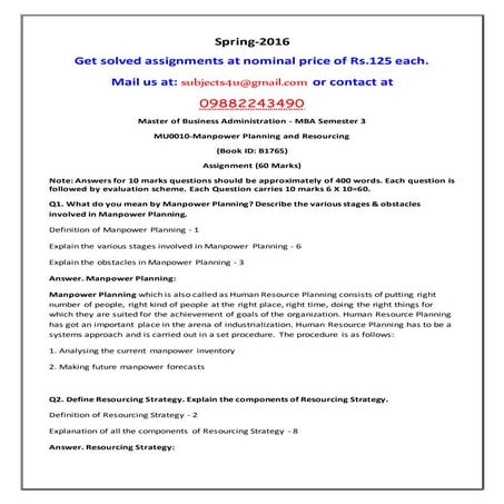 Mu0010 manpower planning and resourcing