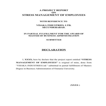 Mba project stress management of employees