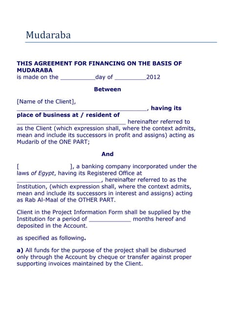 Image 1 for Murabaha Agreement Template