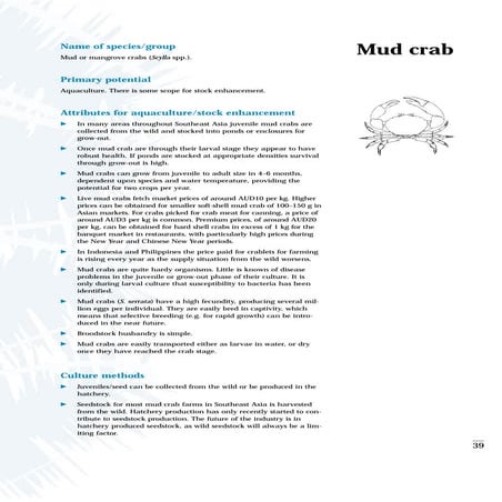 Mud crab culture advantages and disadvantages