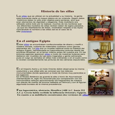Mueblerias, sillas, sillones,  historia
