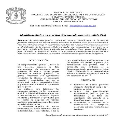 Muestra 1 ( sólido # 5) Ácido Benzoico.