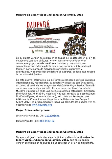 Muestra de cine y video indígena en colombia