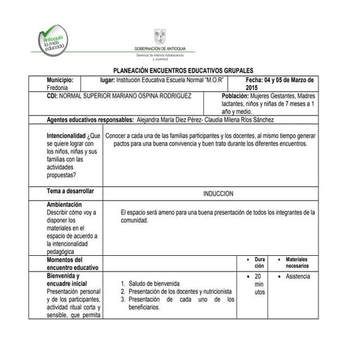 Muestra planeación primera infancia ENSUMOR
