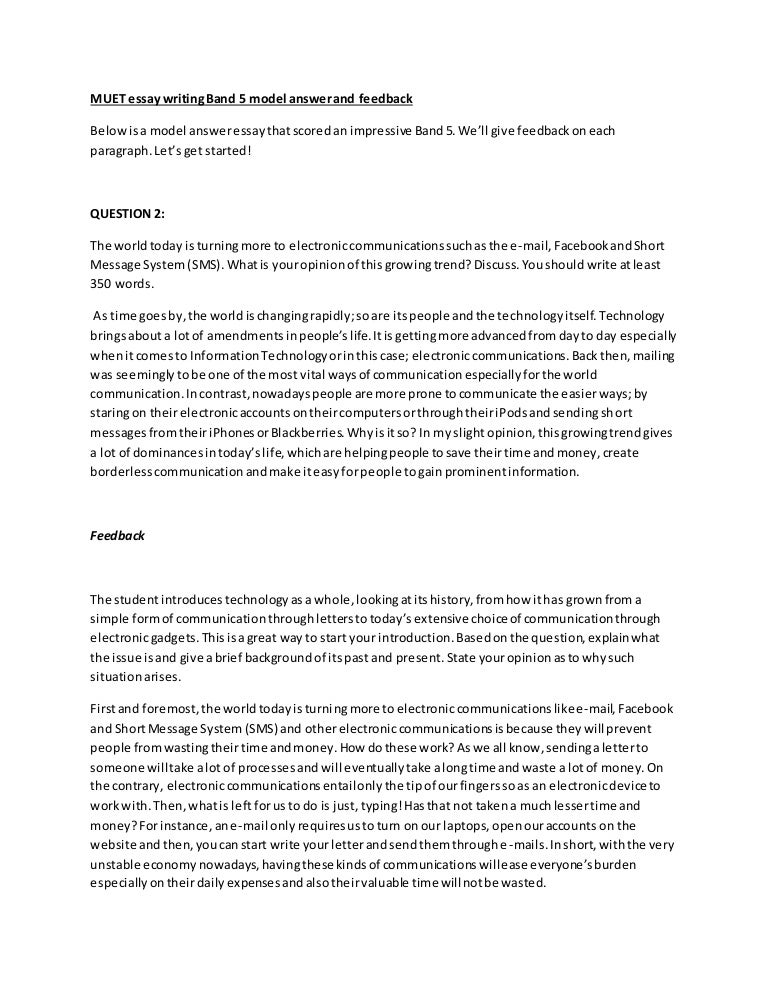 Muet essay writing band 5 model answer and feedback