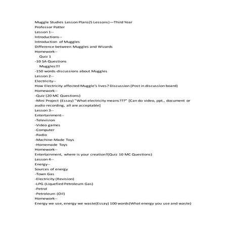 Muggle studies lesson plans(year 3 draft)