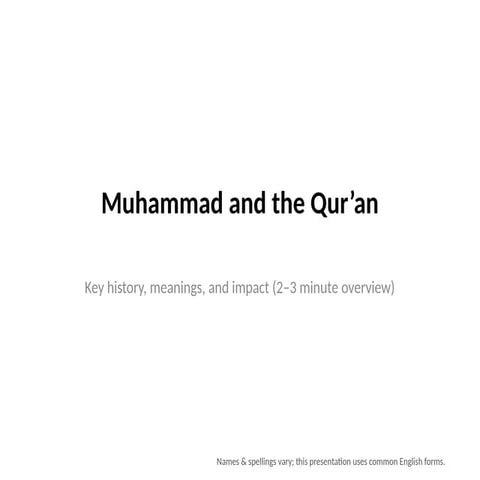 Muhammad and the Qur’an: History, Beliefs, and Impact Explained | PPTX