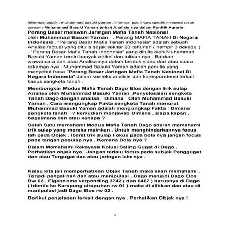 Informasi Publik Muhammad Basuki Yaman Terkait Perang Mafia Tanah