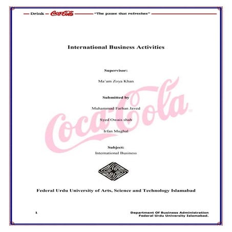 International Business Activities Of Coca Cola company