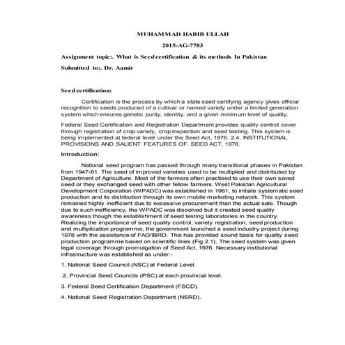 What is Seed certification & its methods In Pakistan