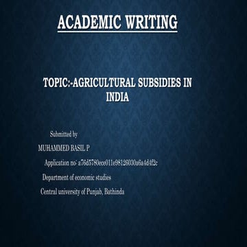 AGRICULTURAL SUBSIDIES IN INDIA | PPT