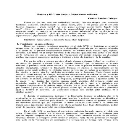 Mujeres y RSC: una (larga y fragmentada) reflexión. Parte I