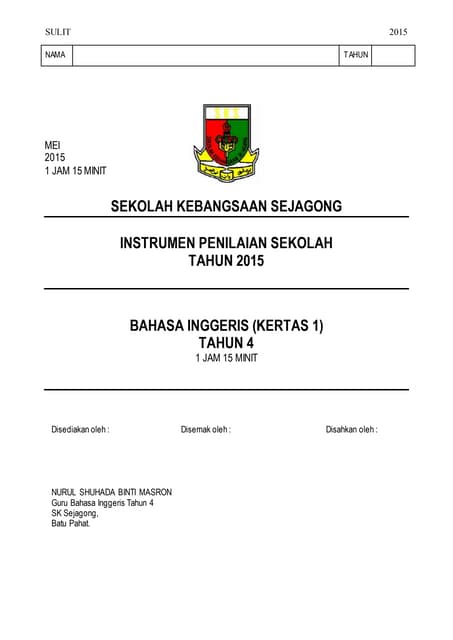Muka depan kertas exam