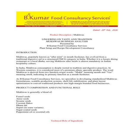 Mukhwas Information by B Kumar Food Consultancy Services | PDF