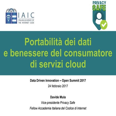 Portabilità dei dati e benessere del consumatore di servizi cloud - Davide Mula