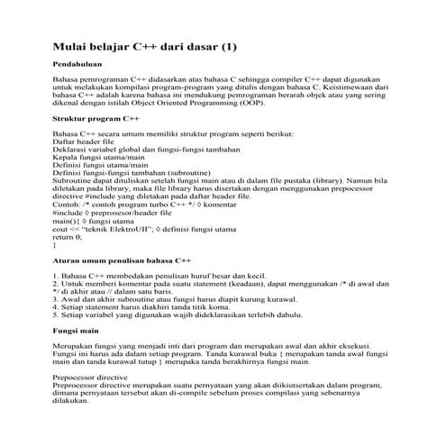 Pengenalan Bahasa C++ dasar untuk pemula | PPTX