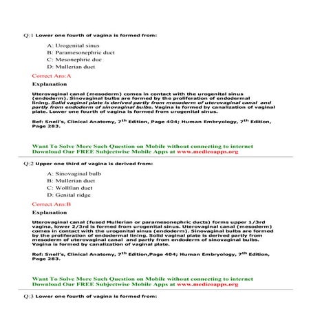 Mullerian duct anomalies sample question paper for neet pg pg entrance exam, ...