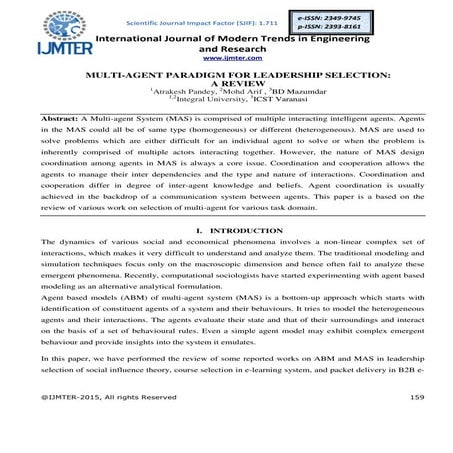 MULTI-AGENT PARADIGM FOR LEADERSHIP SELECTION: A REVIEW