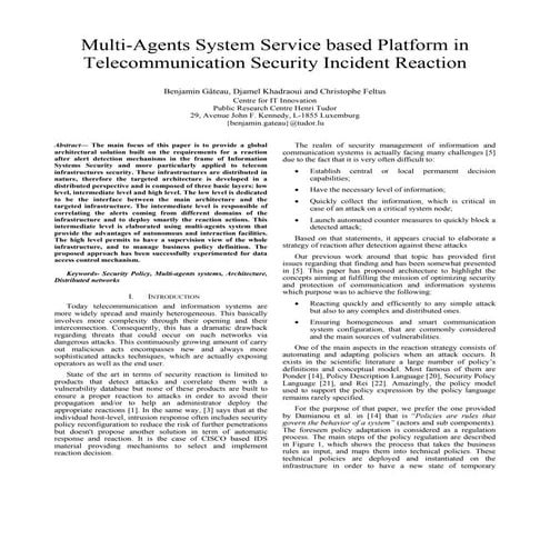 Multi agents system service based platform in telecommunication security inci...