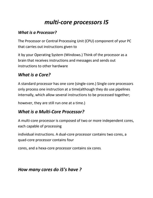 Multi core processors i5