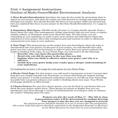 Multi genre analysis outline