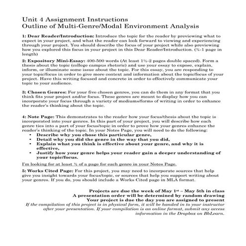 Multi genre analysis outline