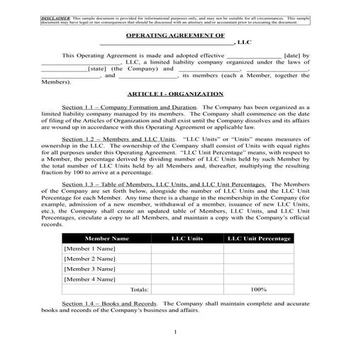 Multi member-llc-operating-agreement-download