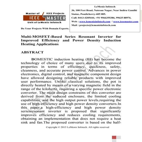 Multi mosfet-based series resonant inverter for improved efficiency and power...