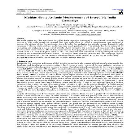 Multiattribute attitude measurement of incredible india campaign