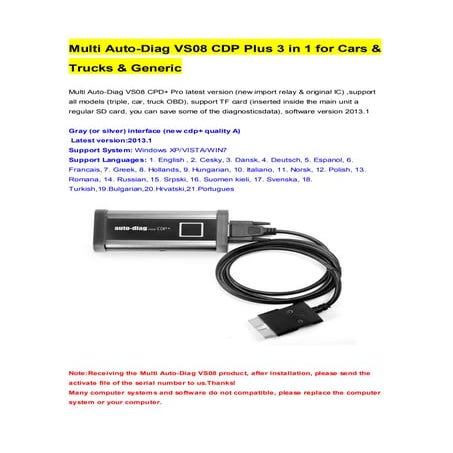 Multi auto diag vs08 cdp plus for cars & trucks 2 in 1 20131version