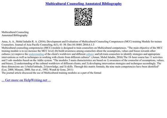 Multicultural Counseling Annotated Bibliography
