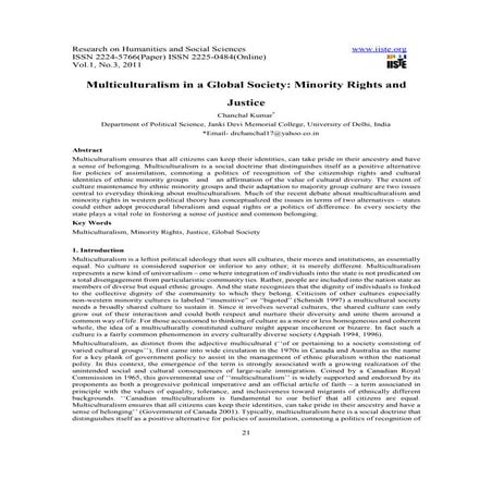 Multiculturalism in a global society minority rights and justice | PDF
