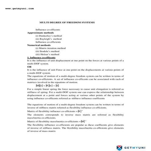 Multi degree of freedom systems