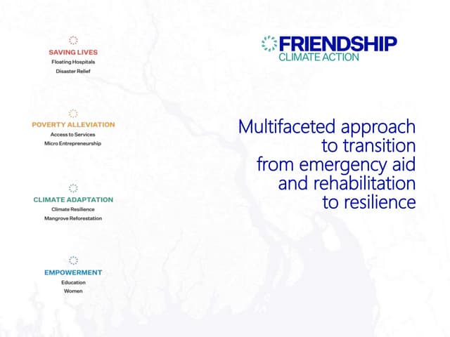 Multifaceted approach to transition from emergency aid and rehabilitation to resilience