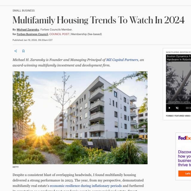 Multifamily Housing Trends To Watch In 2024- Michael Zaransky [Chicago ...