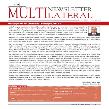 CII Multilateral Newsletter, October 2013, Vol. 1, Issue 1