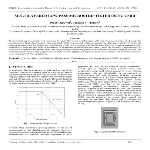 Multilayered low pass microstrip filter using csrr