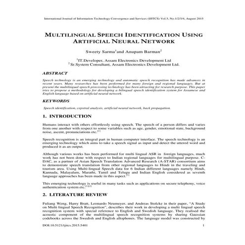  MULTILINGUAL SPEECH IDENTIFICATION USING ARTIFICIAL NEURAL NETWORK